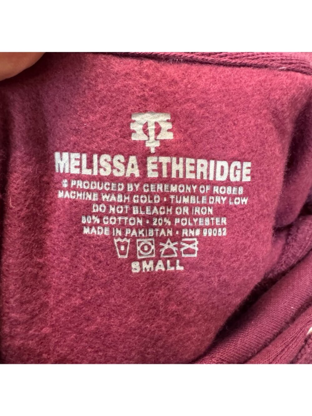 Melissa Etheridge My Window small msroon yellow graphic hoodie sweatshirt guitar - Picture 8 of 8